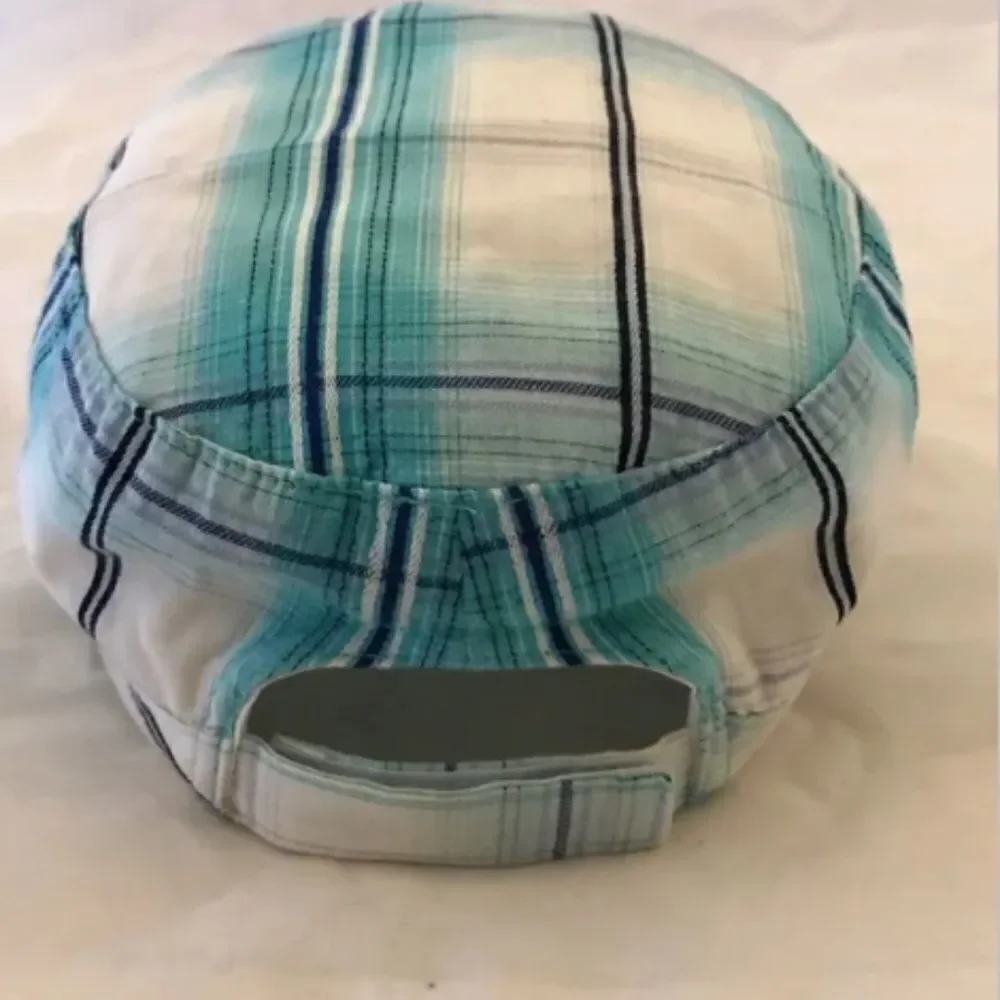 Caribbean Side Cancun Mexico Aqua Blue Plaid Hat